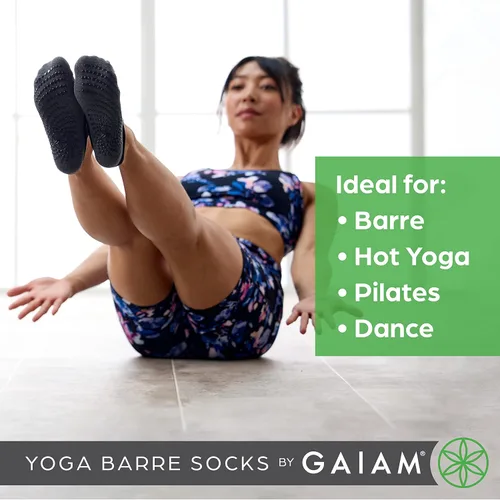 Vista 4 de Gaiam Calcetines antideslizantes con agarre de goma en los dedos para yoga y barré, accesorios para mujeres y hombres
