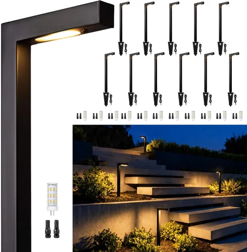 Vista 13 de Gardenreet Luces de camino de paisaje de latón, luces de camino de bajo voltaje de 12 V con cable, luces de jardín al aire libre LED impermeables