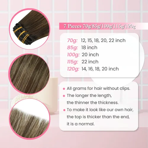 Vista 6 de Aison Extensiones de cabello con clip balayage de cabello humano real, extensiones de cabello ombre 100% de cabello humano para mujer, 12 pulgadas