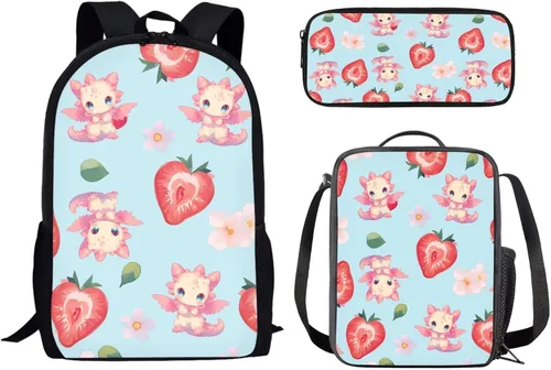 Vista 21 de Paquete de 3 bolsas escolares con estampado de bandera estadounidense para niños, mochila de gran capacidad para laptop, con cremallera, estuche
