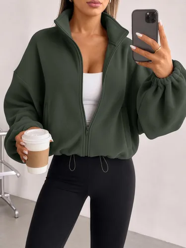 Vista 2 de AUTOMET Chaquetas de forro polar con cremallera para mujer, sudaderas Verde Armada (ArmyGreen)