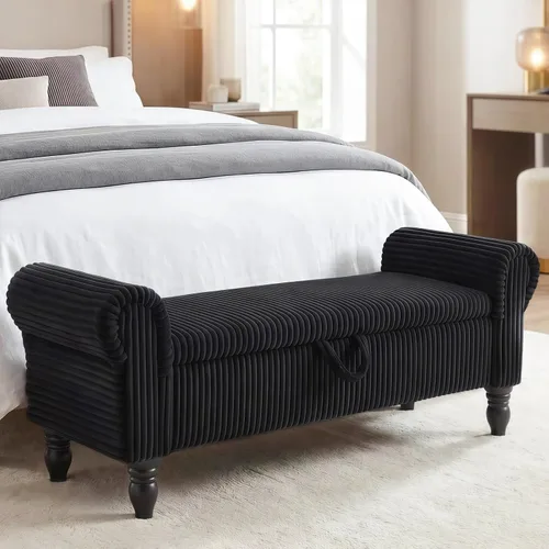 Vista 11 de Banco tapizado de pana de 55 pulgadas con brazos enrollados para dormitorio, color blanco