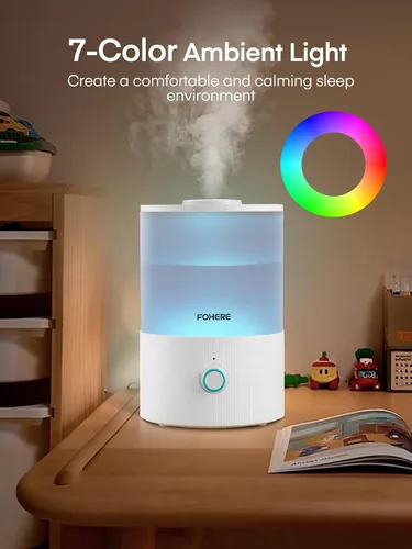 Vista 5 de FOHERE Humidificadores para dormitorio, humidificador ultrasónico de niebla fría de llenado superior de 3.2L para habitaciones de bebés y plantas