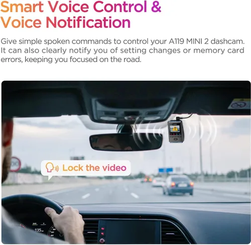 Vista 9 de VIOFO Dash Cam A119 Mini 2, sensor STARVIS 2, 2K 60 fps/HDR 30 fps con control de voz para coche con Wi-Fi GPS de 5 GHz, visión nocturna 2.0, modo