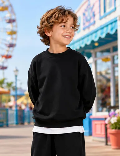 Vista 2 de Gihuo Sudadera unisex de invierno para niños y niñas, con forro de sherpa, cuello redondo, sudadera de forro polar casual para otoño Negro