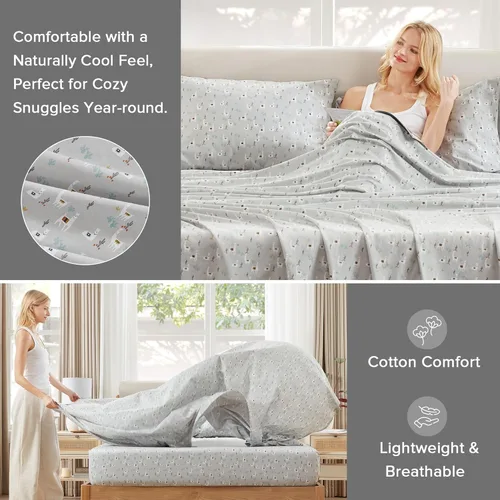 Vista 3 de Comfort Spaces Juego de sábanas 100% algodón transpirable, ligero, suave, con bolsillo elástico de 12 pulgadas que se adapta a colchones de hasta 14