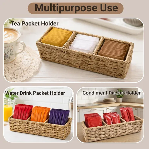 Vista 10 de 3-Compartment Braided Tea Bag Organizer For Countertop Or Drawer