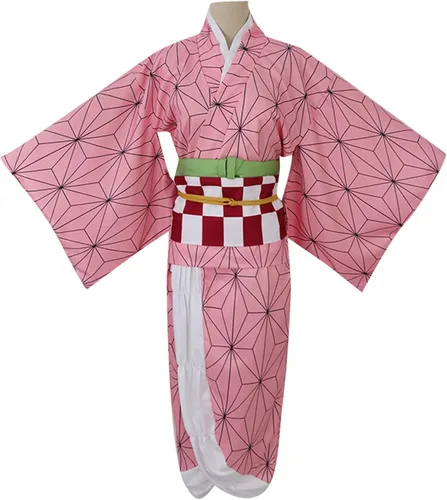 Vista 2 de TMSREBU Nezuko - Conjunto completo de disfraz de Halloween con peluca y bambú para los fanáticos del anime