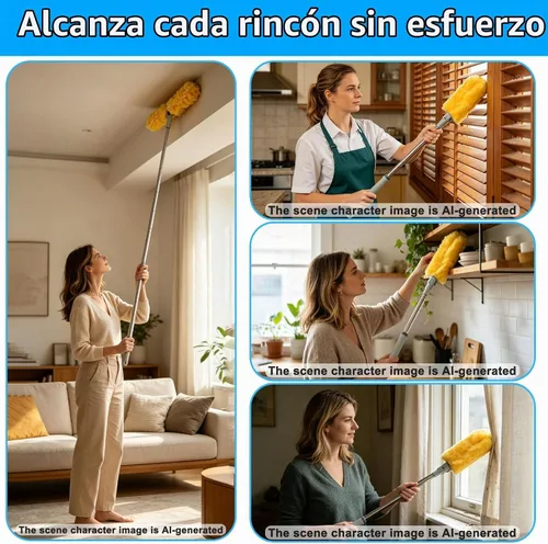 Vista 5 de Mango extensible de 6 pies con 18 repuestos, compatible con Swiffer, kit de repuestos de plumero resistente de 360° para limpieza, oficina