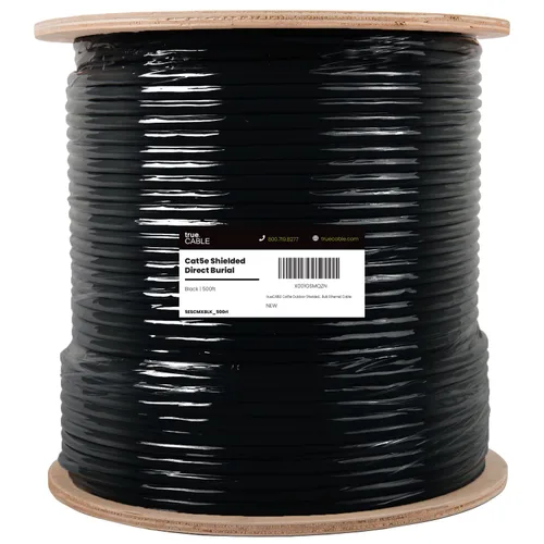 Vista 3 de TRUE CABLE Cat5e Cable Ethernet a granel de entierro directo, blindado F/UTP, 500 pies, negro, impermeable, chaqueta OSP para exteriores, cobre