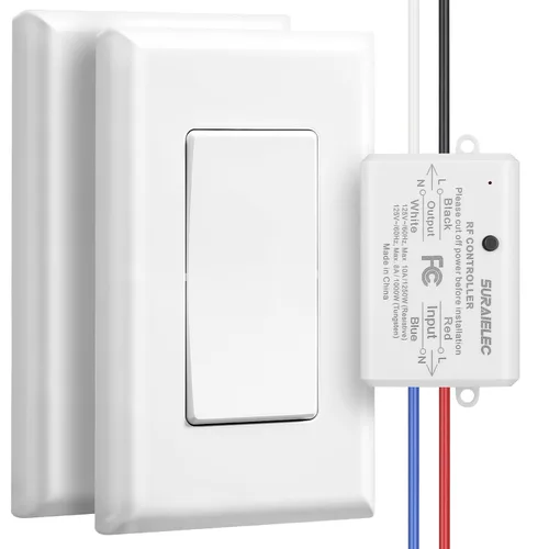 Vista 8 de SURAIELEC Interruptor de luz remoto inalámbrico, sin cableado, sin WiFi, rango de RF de 100 pies, preprogramado, kit de interruptor de pared