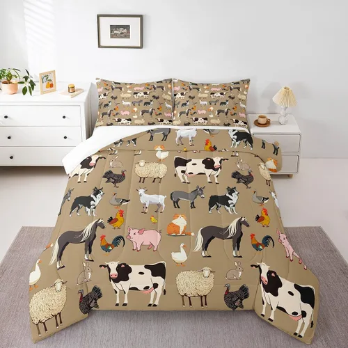 Vista 12 de Farm Aninmal - Juego de ropa de cama para niños, divertido juego de edredón de animales de granja para adolescentes y niñas, juegos de edredón