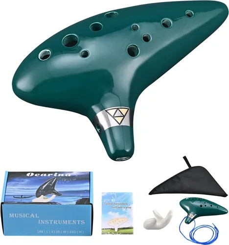 Vista 9 de Ocarina Piccolo de cerámica Alto C de 12 agujeros, regalo de instrumento musical para adultos principiantes con soporte de exhibición, libro