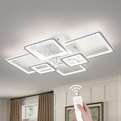 Vista 12 de Shine LUEST Modernas luces LED de techo para dormitorio, 26 pulgadas, regulables, cuadradas, para sala de estar, con control remoto, lámpara negra