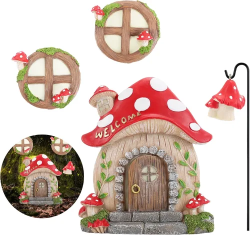 Vista 8 de Accesorios de jardín de hadas en miniatura, puerta y ventanas para árboles, escultura de patio que brilla en la oscuridad, adorno de césped, mini