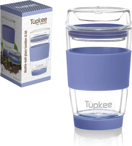 Vista 11 de Vaso de vidrio de doble pared, 8 onzas, vaso de té/café aislado y reutilizable hecho completamente de vidrio soplado a mano con tapa, taza de viaje