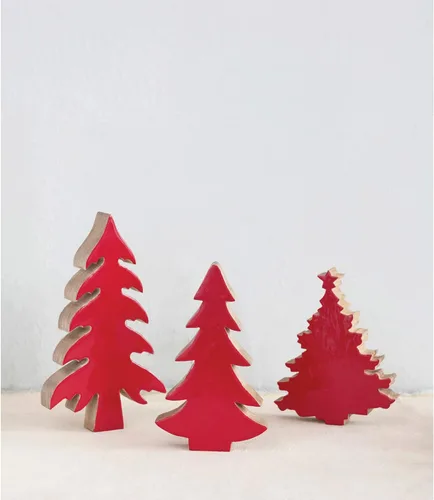 Vista 2 de Creative Co-Op Árbol de Navidad de madera de mango esmaltado, rojo