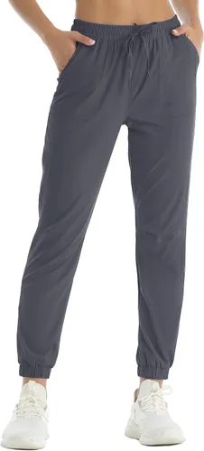 Vista 2 de TACVASEN Pantalones deportivos de senderismo para mujer, de secado rápido, ligeros, con cordón, Gris oscuro