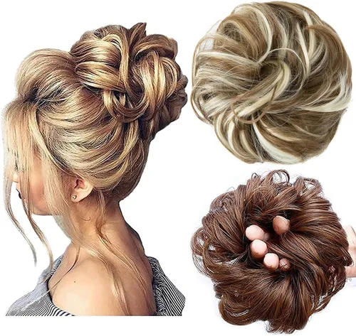 Vista 23 de Cabello sintético despeinado, grueso, extensiones para coleta, cabello recogido