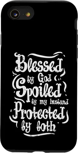 Vista 18 de iPhone 16 Blessed by God Spoiled by My Husband Funny Wife Mom Case