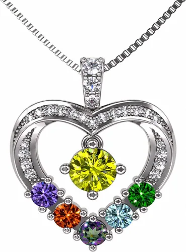 Vista 21 de Central Diamond Center Collar con piedra natal de corazón para madre e hijo con 1-6 piedras preciosas de imitación en plata de ley, oro de 10