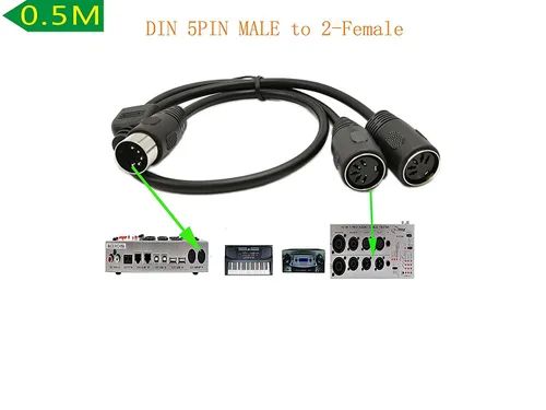 Vista 2 de SinLoon DIN 5-Pin Splitter Y Adaptador MIDI Cable, MIDI 5 Pin macho a Dual 2 x DIN-5 hembra Cable de audio de extensión (D5P M-2F, 1.6 ft)