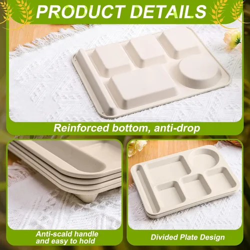 Vista 5 de Pinkunn 8 platos divididos irrompibles grandes de 14 pulgadas para niños y adultos, bandeja de paja de trigo apta para lavavajillas, microondas