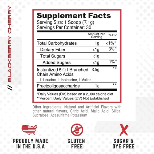 Vista 3 de Purus Labs Everyday Amino BCAA Powder Aminoácidos para hidratación y recuperación muscular Sin azúcar y sin gluten 30 porciones (cereza mora)