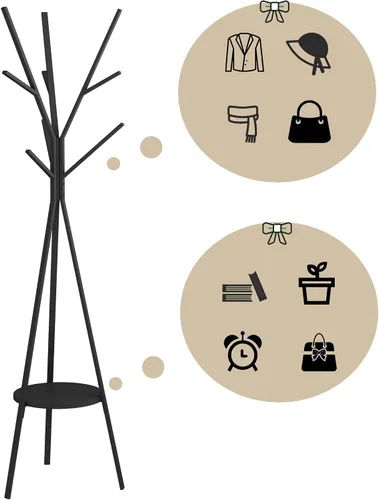 Vista 4 de HOME BI Perchero para sombreros, soporte de metal para sombreros, con 9 ganchos para ropa, sombreros y bufandas, color negro, 17.72 pulgadas