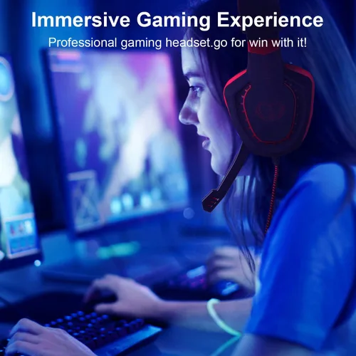 Vista 2 de Anivia AH28 - Auriculares estéreo con cable para computadora con micrófono, graves con control de volumen, aislamiento de ruido para múltiples