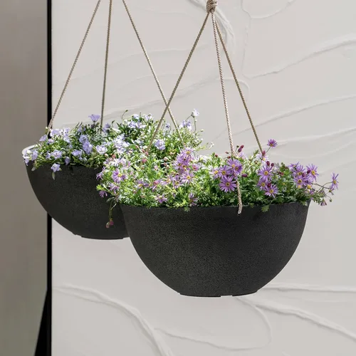 Vista 5 de La Jolie Muse - Macetas colgantes para plantas al aire libre, maceta colgante grande con agujeros de drenaje, macetas colgantes negras para flores