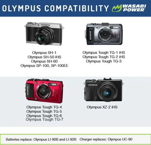 Vista 3 de Wasabi Power Batería para Olympus LI-90B, LI-92B y Olympus SH-1, SH-50 iHS, SH-60, SP-100, SP-100EE, Tough TG-1 iHS, Tough TG-2 iHS, Tough TG-3