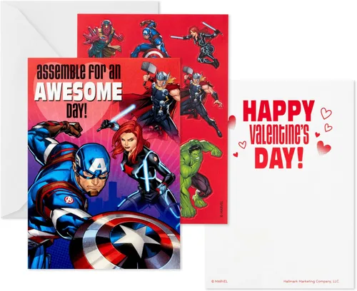 Vista 5 de Hallmark Avengers - Tarjetas de San Valentín con calcomanías, paquete surtido de 24 unidades Vengadores San Valentín con pegatinas