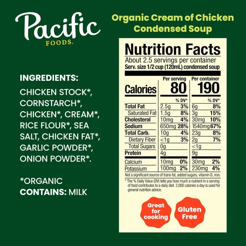 Vista 2 de Pacific Foods Crema orgánica de sopa de pollo, lata de 10.5 oz