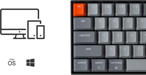 Vista 3 de Teclado mecánico Keychron K6 65% compacto de 68 teclas, teclado inalámbrico para juegos con retroiluminación RGB, Bluetooth 5.1/USB-C con cable