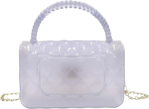 Vista 2 de Bolso cruzado de gelatina de color caramelo para mujeres y niñas, bolso de hombro transparente con asa superior con cuentas