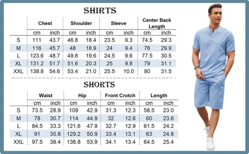 Vista 6 de COOFANDY Conjunto de lino de 2 piezas para hombre camisas casuales Henley de manga corta pantalones cortos de yoga para playa trajes de verano