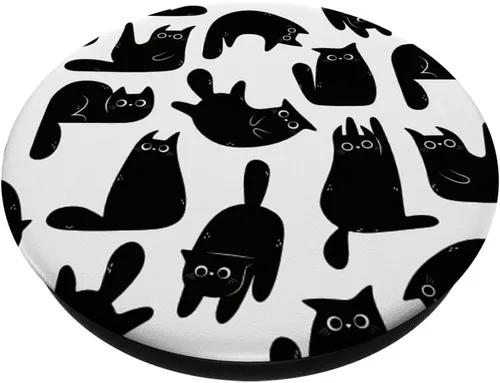 Vista 2 de Lindo gato negro divertido amante de los gatos, PopSockets blancos intercambiables PopGrip