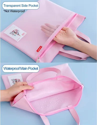 Vista 2 de Calculadora de escritorio de bolsillo de tamaño pequeño y bolsa de archivos impermeable de doble bolsillo grande con asa