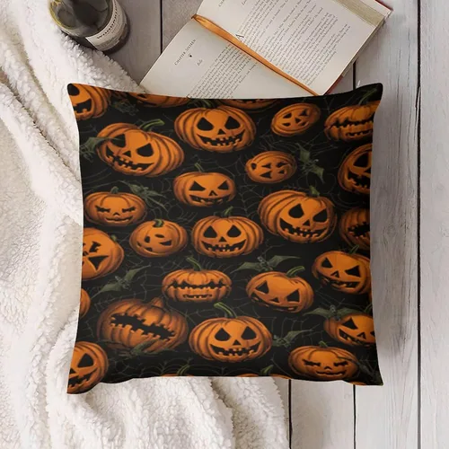 Vista 4 de Funda de almohada de calabaza, fantasma, espeluznante, telaraña, calavera, murciélagos, fundas de almohada decorativas, fundas de almohada rústicas