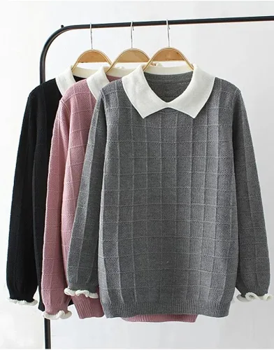 Vista 2 de Minibee Suéter de punto con cuello redondo para mujer, Blanco