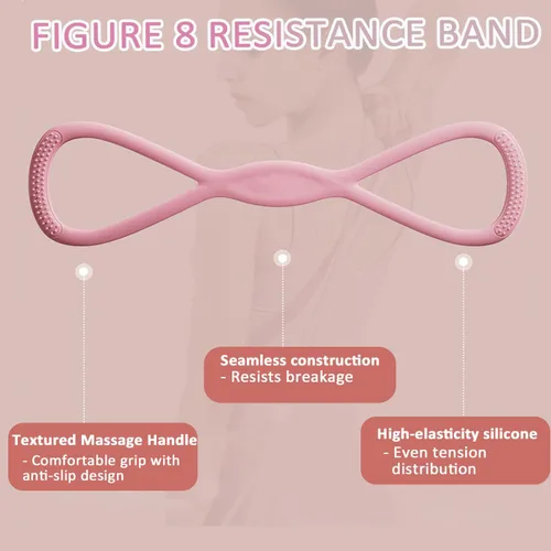 Vista 6 de Figura 8 bandas de resistencia para mujeres y hombres – Cuerda de tracción de silicona de 15 libras para entrenamiento de hombros, espalda y brazos