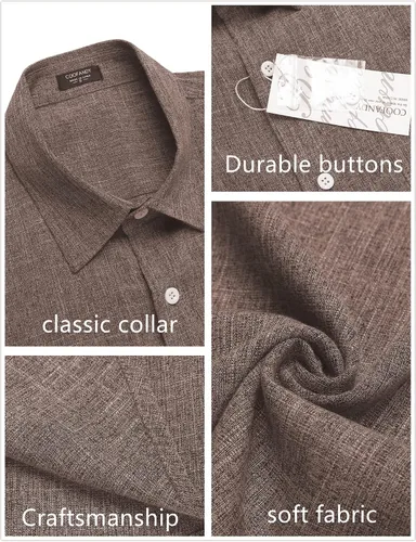 Vista 5 de COOFANDY - Camisa de lino de manga corta con botones estilo informal para hombre, ideal para la playa
