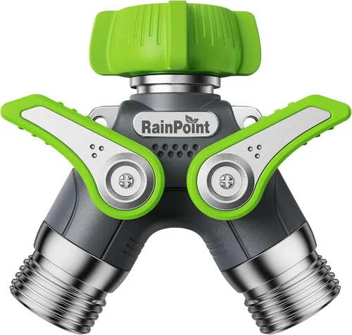Vista 10 de RAINPOINT Divisor de manguera de jardín, divisor de espiga en Y de manguera de agua resistente de 2 vías con válvulas de cierre, divisor de grifo
