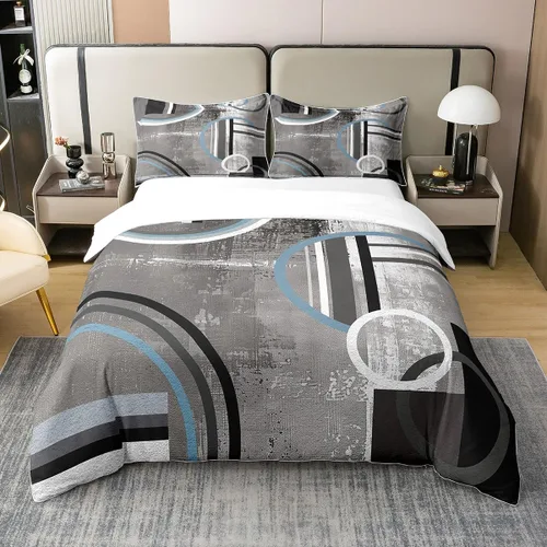 Vista 39 de Erosebridal Juego de ropa de cama de 100 % algodón a cuadros para niños y niñas, funda de edredón a cuadros, funda de edredón moderna geométrica
