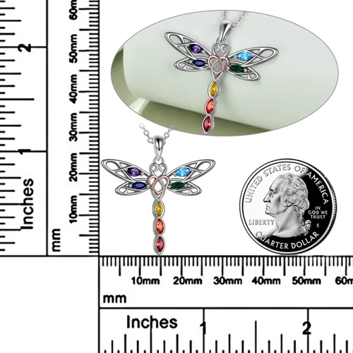 Vista 3 de POPLYKE Collar de libélula, regalo para mujer, plata de ley, colgante de libélula celta, joyería irlandesa para niñas