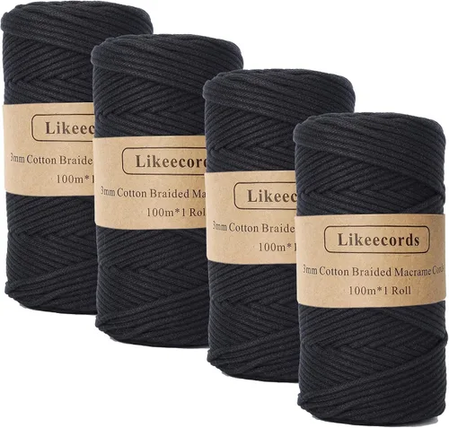 Vista 73 de Cordón de algodón trenzado de 0.11 pulgadas x 109 yardas, cuerda de algodón para macramé natural, estilo bohemio, para colgar plantas hechas a mano