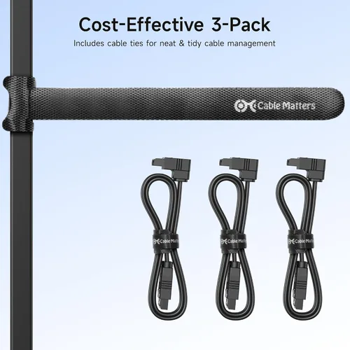 Vista 7 de Cable Matters Paquete de 3 cables SATA SATA de 90 grados – 18 pulgadas, SATA III 6Gbps de ángulo recto para SSD, HDD, unidades de CD/DVD, disco