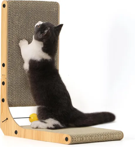 Vista 13 de FUKUMARU Rascador para gatos, 18.7 pulgadas en forma de L, almohadilla para rascar para gatos montada en la pared, cartón rascador para gatos