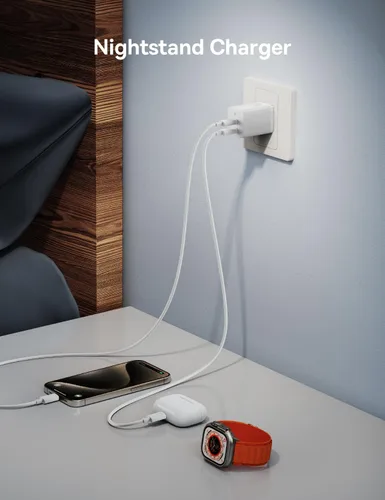 Vista 7 de Baseus Cargador USB C de 40 W, cargador de pared dual USB C, bloque de cargador rápido de 2 puertos compacto para MacBook Pro/iPhone 14/13/12/11 Pro